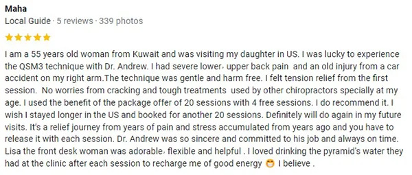 Chiropractic Norwood MA Maha testimonial